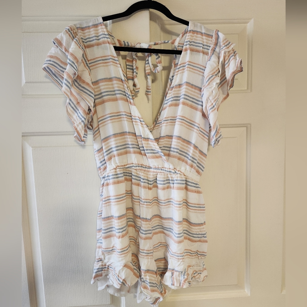 American Eagle Striped Ruffle Romper/Jumpsuit